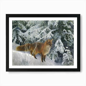 Fox in Snow Winter Painting Art Print