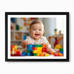 Happy Baby Playing With Blocks Art Print