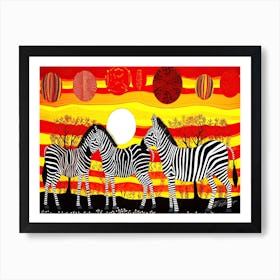 African Zebra Safari - Zebras At Sunset Art Print