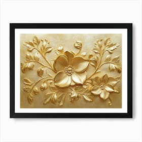 3d Gold Relief Floral 2 Art Print