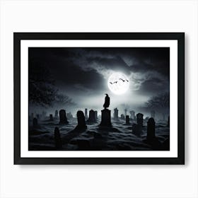 Full Moon Illuminating A Night Sky Clouded By Whispers Of Fog Gravestones Silhouetted Against The E (6) Art Print