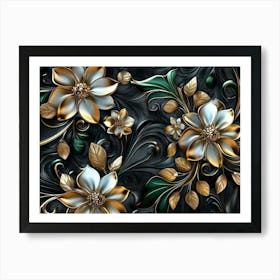 Gold And Black Flowers 3 Art Print