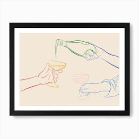 Champagne Pour - Multicolored Art Print