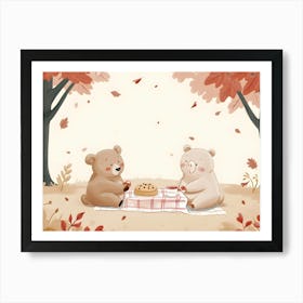 Bears Picnic In Autumn Kids and Nursery Art Print