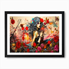 Witches And Music - Girl With Roses Art Print