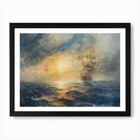 Sailing Ship At Sunset 3 Art Print