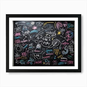 Blackboard Art Showcasing The Creative Chaos Of Chalk White Strokes Swirling With Abstract Circles A (3) Art Print