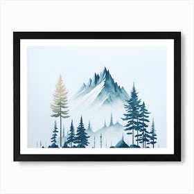 Mountain And Forest In Minimalist Watercolor Horizontal Composition 259 Art Print