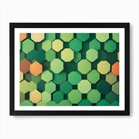 An Abstract Image Of A Geometric Pattern Of Hexagons In Different Shades Of Green, Orange, And Yellow, Creating A Vibrant And Modern Design Art Print