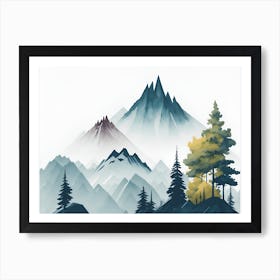 Mountain And Forest In Minimalist Watercolor Horizontal Composition 54 Art Print