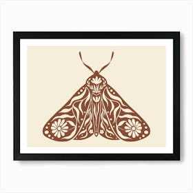 Folk Art Moth 03 - Red Brown Art Print