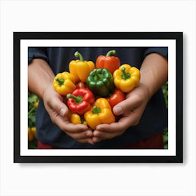 Close Up Of Colorful Bell Peppers Held In Hands Art Print