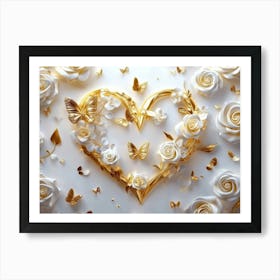 Gold Roses And Butterflies 2 Art Print