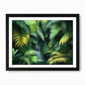 Waterfall In The Jungle 2 Art Print