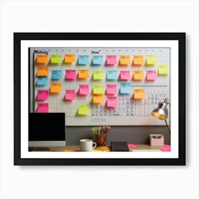 Calendar Brimming With Multicolored Post It Notes Varying Sizes Each Inscribed With Urgent Reminde (1) Art Print