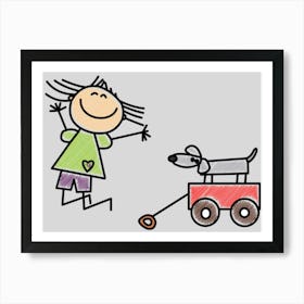 Girl And A Dog Art Print