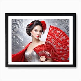 Chinese Woman With Red Fan Art Print