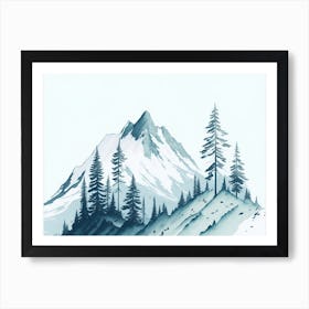 Mountain And Forest In Minimalist Watercolor Horizontal Composition 131 Art Print