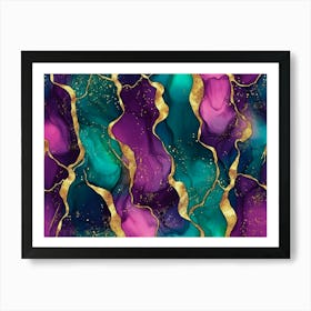 Dark Seamless Pattern Alcohol Ink Golden Texture Blue Green Purple Pink Burgundy Color Luxury 3d 1 Art Print