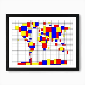 World map in Mondrian style Art Print