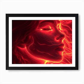 Glowing Enigma: Darkly Romantic 3D Portrait: Face Of Fire Art Print