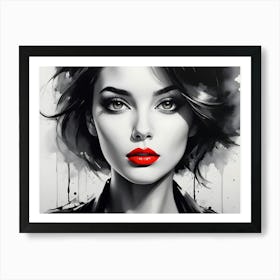 Image Of A Woman With Black Hair And Red Lips Art Print