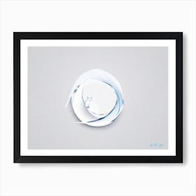 Minimalism A Fox in Water Circle Art Center Symmetry with Blue Color Art Print