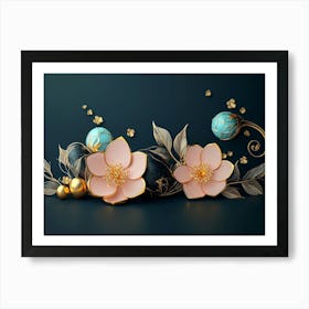 3d Illustration Background With Golden Jewelry And Flowers 1 Affiche