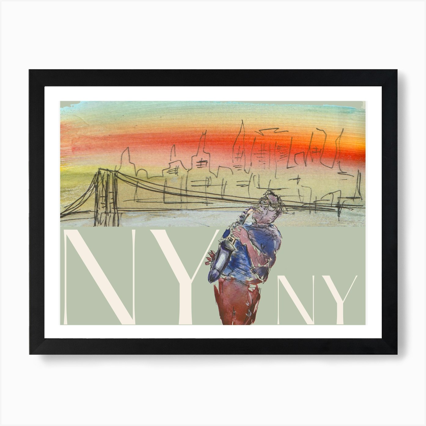 New York New York Jazz Music EEUU A Framed Wall Art Poster Canvas Print Picture - Picture 2 of 4