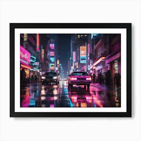 Neon City At Night Paintings Art Print Art Print