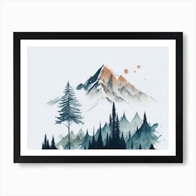 Mountain And Forest In Minimalist Watercolor Horizontal Composition 336 Art Print