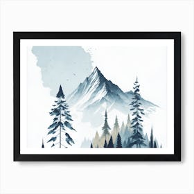 Mountain And Forest In Minimalist Watercolor Horizontal Composition 105 Art Print