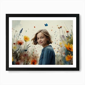 Girl In A Field Of Flowers Art Print
