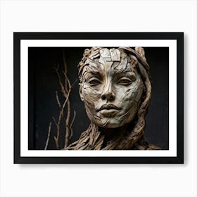 Sculpture Portrait Embodying The Essence Of Weathered Human Features Intertwined With Nature Face C (1) Art Print