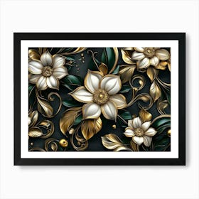 Gold And White Flowers 5 Art Print