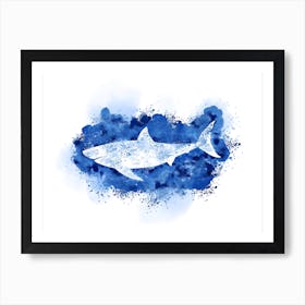 Shark Deep Blue Sea Watercolour Art Print