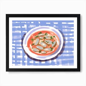 A Plate Of Anchovies, Top View Food Illustration, Landscape 3 Art Print