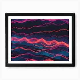 Abstract Image Of A Digital Landscape With Glowing, Red Lines Resembling Waves Or Energy Fields Art Print