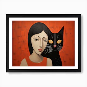 Woman And A Cat Art Print