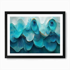 3d Art with Blues, Turquoise, And Grays in A Gray Light Background Art Print