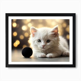 White Kitten With Black Ball 1 Art Print