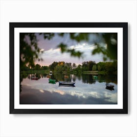 Lake Boats On Calm Water Art Print