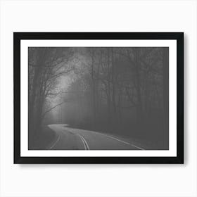 Black and White Foggy Road Art Print