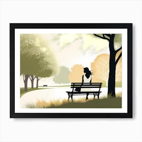 Woman Sitting On Park Bench 07 Vector art Art Print