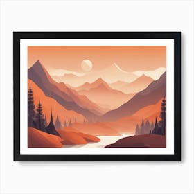 Misty mountains horizontal background in orange tone 118 Art Print