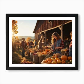 Autumn Harvest Festival On A Rustic Farm Overflowing Baskets Of Ripe Autumn Fruits Including Apple (4) Art Print