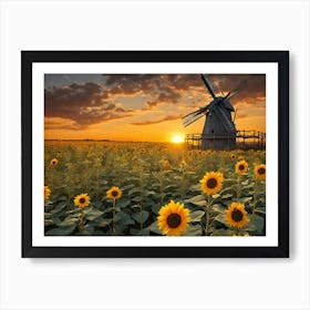 Windmills Sunflowers Art Print