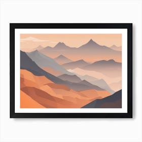 Misty mountains horizontal background in orange tone 163 Art Print