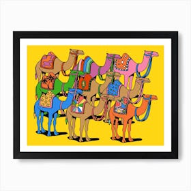 Landscape Colorful Desert Camels Colourful Morroco Sahara World Traveller Dubai Art Print