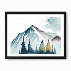 Mountain And Forest In Minimalist Watercolor Horizontal Composition 181 Art Print
